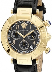 Versace Women's Q5C70D009 S009 New Reve Yellow Gold Ion-Plated Watch with Black Leather Band