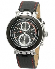 DFactory Men's DFU011YRN Black Label Black Dial Leather Chronograph Watch