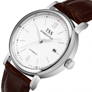TSS Men's White Dial Silver Hand Brown Leather Band Quartz Movement Wrist Watch