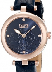 Burgi Women's Amazon Exclusive  BUR128BU Diamond-Accented Gold-Tone Watch with Navy Blue Leather Band