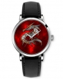 SPRAWL Funny Watches for Teenage Girls Boys Analog Quartz Wrist Watch Black Genuine Leather Strap -- Dragon