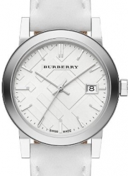 Burberry White Impressed Check Dial White Leather Strap Ladies Watch BU9128
