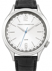French Connection FC1195B Mens Silver and Black Leather Strap Watch