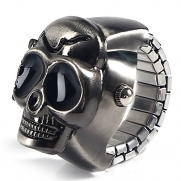 Generic Cool Skull Hand Dail Clock Quartz Ring Watch (Dark Silver)