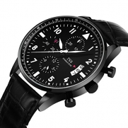 TSS Men's Black Dial White Hand Black Leather Band Quartz Movement Wrist Watch