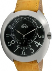 gino franco Men's 901YL Round Stainless Steel Genuine Leather Strap Watch