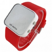 Red LED Mirror Digital Sport Watch Red Unisex for Men and Ladies Silicone Jelly