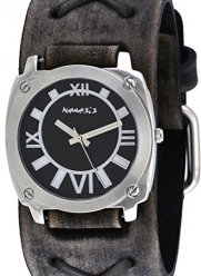 Nemesis #FXB066K Men's Dark Gray Black Dial Wide Leather Cuff Band Watch