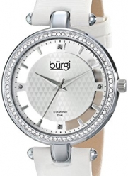 Burgi Women's BUR104WTS Diamond and Crystal-Accented Watch with White Satin Band