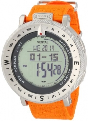 Vestal Unisex GDEDP03 The Guide Silver-Tone Stainless Steel Digital Watch with Orange Canvas Band