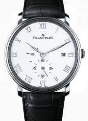 Blancpain Villeret White Dial Stainless Steel Black Leather Mens Watch 6606-1127-55B