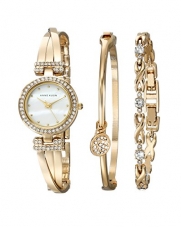 Anne Klein Women's AK/1868GBST Swarovski Crystal Accented Gold-Tone Bangle Watch and Bracelet Set