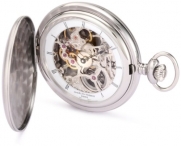 Charles-Hubert, Paris 3906-W Premium Collection Stainless Steel Satin Finish Hunter Case Mechanical Pocket Watch