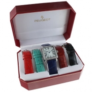Peugeot Women's 677S Silver-Tone Watch with Five Interchangeable Leather Bands