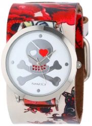 Nemesis Women's 310-821R Heart Skull Collection Flower Tattoo inspired Leather Band Watch