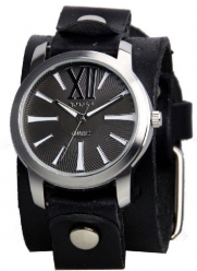 Nemesis #GB065KW Women's Exclusive Collection Roman Black Leather Cuff Band Watch