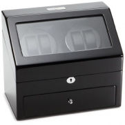 Diplomat Black Wood Quad Watch Winder with Black Leather Interior and 4 Program Settings