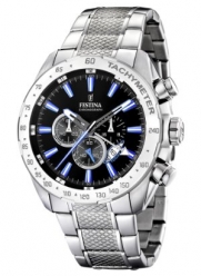 Festina Men's F16488/3 Silver Stainless-Steel Quartz Watch with Black Dial