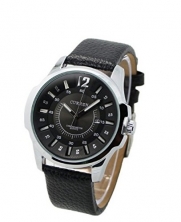 Curren 8123 Modern Business Men Watch with Big Round Leather Band(All Black) (Silver+Black)