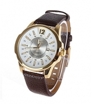 Curren 8123 Modern Business Men Watch with Big Round Leather Band(All Black) (Gold+White)