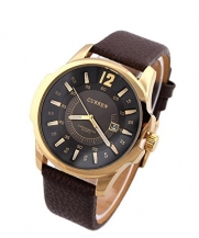 Curren 8123 Modern Business Men Watch with Big Round Leather Band(All Black) (Gold+Black)