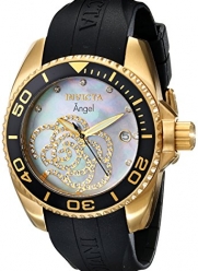 Invicta Women's 0489 Angel Collection Cubic Zirconia-Accented Watch With Black PU Band