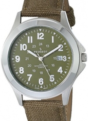 Peugeot Mens 24 Hour Green Army Military Stainless Steel Canvas Strap Watch Ideal For Expedition 2041