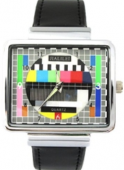 YouYouPifa Synthetic Leather Band Luxury Square TV Test Analog Quartz Wrist Watch (Black)