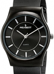 Peugeot Men's 1002GN Black Stainless Steel Watch with Mesh Bracelet