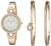 Anne Klein Women's AK/1960GBST Swarovski Crystal-Accented Gold-Tone Bangle Watch and Bracelet Set