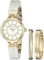 Anne Klein Women's AK/2048GBST Swarovski Crystal Accented Gold-Tone and White Ceramic Bangle Watch and Bracelet Set