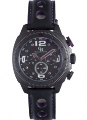 Giulio Romano Men's GR-2000-13-013 Pescara Black IP Case with Purple Aluminum Pusher Black Leather with Purple Lining and Topstitching Dual-Time Day-Date Watch