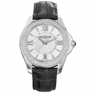 Saint Honore Coloseo 761010 1AYRN 38mm Diamonds Stainless Steel Case Black Calfskin Synthetic Sapphire Women's Watch