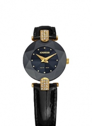 Jowissa Women's J5.007.S Facet Strass Gold PVD Dimensional Glass Black Leather Rhinestone Watch