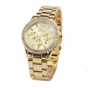 Bling Jewelry Plated Classic Round CZ Ladies Watch (AA Gold)