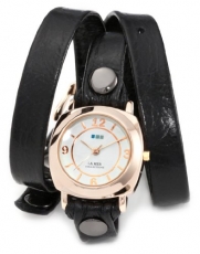 La Mer Collections Women's LMODY004 Odyssey 14k Gold-plated Watch with Black Leather Wrap-Around Band