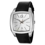 Calvin Klein Men's K2K21120 'Recess' Silver Dial Black Leather Strap Swiss Quartz Watch