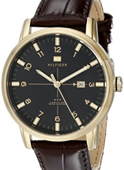 Tommy Hilfiger Men's 1710329 Gold-Tone Watch with Brown Leather Strap