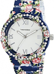 Vernier Women's VNR11168BL Blue Floral and Rhinestone Watch