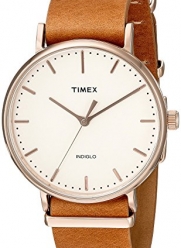 Timex 'Weekender Fairfield' Quartz Brass and Leather Casual Watch, Color:Brown (Model: TW2P912009J)