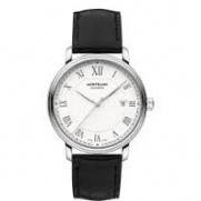 Montblanc Tradition Automatic White Dial Black Leather Mens Watch 112609