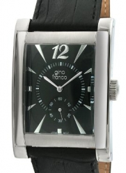 gino franco Men's 902BK Stainless Steel Case and Genuine Leather Strap Watch