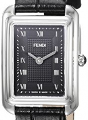 Fendi Women's 'Classico Rect' Swiss Quartz Stainless Steel and Leather Dress Watch, Color:Black (Model: F700021011)