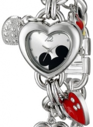 Disney Women's MK2058 Mickey Mouse Silver-Tone Sunray-Dial Charm Bracelet Watch