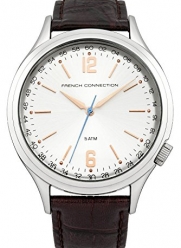 French Connection Men's 'Cromwell' Quartz Stainless Steel and Leather Automatic Watch, Color:Brown (Model: FC1195TA)