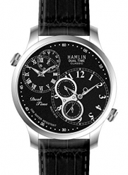 Hamlin Collection quartz movement, stainless steel, black dial, leather strap, chronograph, with date men's watch. Model number HAVM0701:002