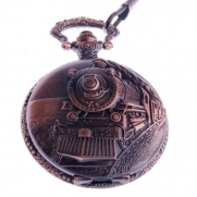 Pocket Watch Quartz Movement Railroad Engraved Case Arabic Numerals with Chain Full Hunter Vintage Design PW-31
