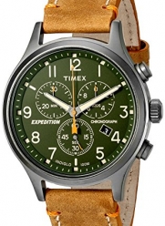 Timex Men's 'Expedition Scout Chrono' Quartz Brass and Leather Casual Watch, Color:Brown (Model: TW4B044009J)