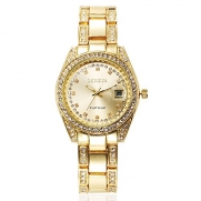 GENEVA Unisex Mens Womens Luxury Rehinstone Alloy Band Calendar Quartz Wrist Watches-Gold Tone