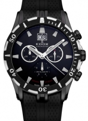 Edox Grand Ocean Chronograph Black Dial Black Rubber Mens Watch 10022-37N-NIN
